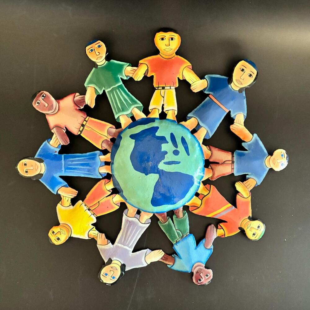 Haitian Folk Art Metal Sign • “Children of the World” • Recycled Steel • Vintage